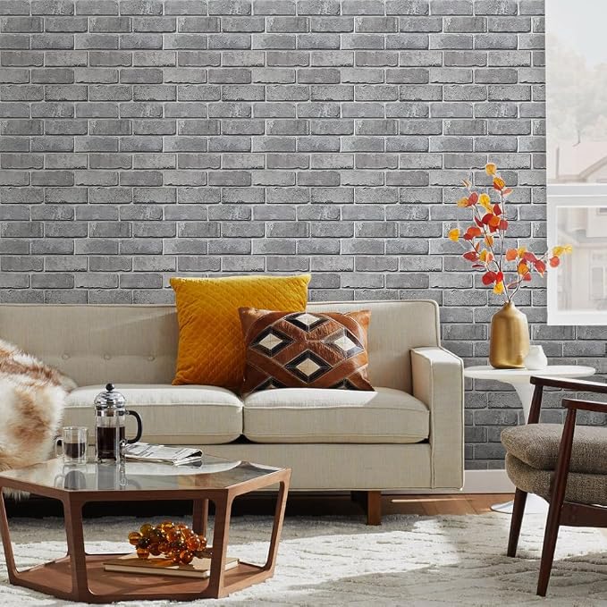 COMSTICKC 3D Gray Brick Wall Panel, Peel and Stick Brick Tiles, Small Size Thin - Image 2