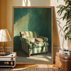 Framed Funny Leopard Canvas Wall Art, Vintage Sleeping Cheetah on Sofa Pictures - Image 2