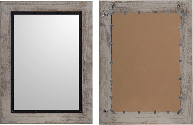 YOSHOOT Rustic Wooden Framed Wall Mirror, Natural Wood and Iron Bathroom Vanity - Image 7