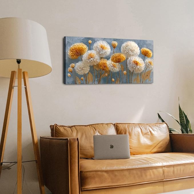 Abstract White Flower Wall Art Golden Floral Pictures Wall Decor Neutral - Image 6