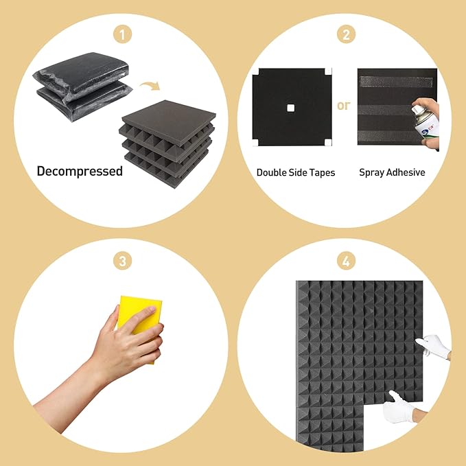 36 Pack AUSLET Acoustic Panels 12 x 12 x 2 Inches, Pyramid Sound Proof Foam - Image 6