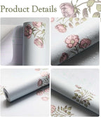 17.3" x 393.7" Vintage Blue Floral Wallpaper Peel and Stick Boho Wallpaper - Image 2