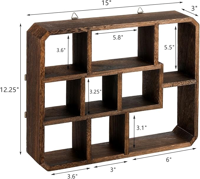 Frcctre Rustic Shadow Box Display Shelf, 9 Compartments Wood Hanging Display - Image 3