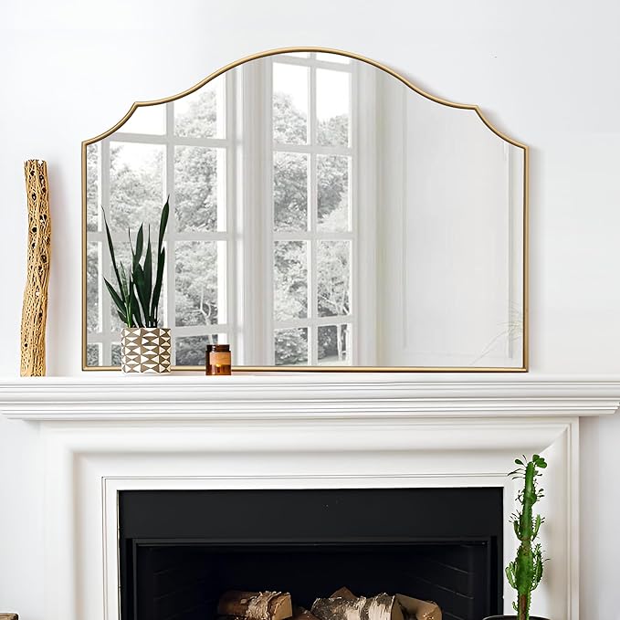 Besdomus Gold Scalloped Wall Mirror: 40"x29" Large Modern Minimalist Bathroom - Image 8