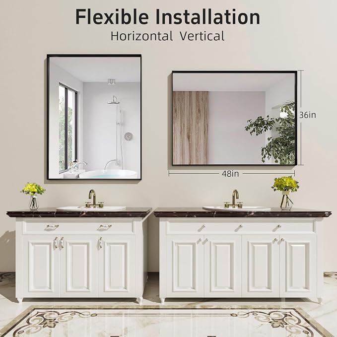 48”x 36” Black Bathroom Mirrors - Image 5