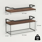 WOPITUES Floating Shelves with Wire Storage Basket, Bathroom Shelves Over - Image 3