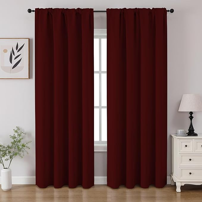 CUCRAF Burgundy Red Blackout Curtains 108 inch Length 2 Panels Set, Rod Pocket by CUCRAF