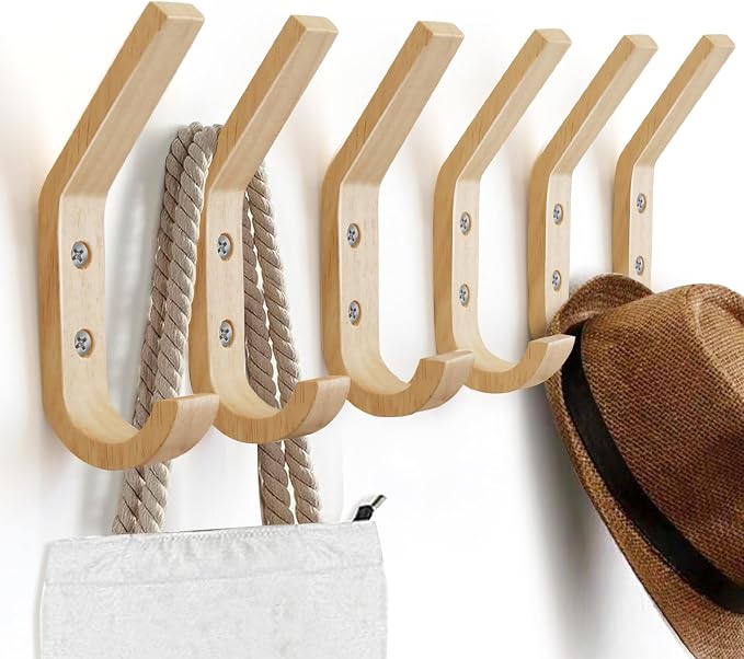 Wooden Coat Hooks Wall Hooks, Natural Oak Wood Hooks Decorative Vintage Wood - Image 3