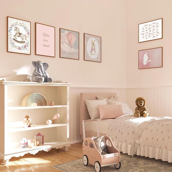 Uniro Pink Nursery Wall Decor Art Prints, Vintage Baby Girl Nursery Room Decor - Image 5