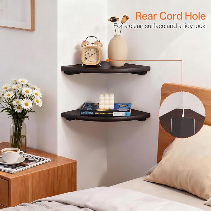 Gieanoo Floating Corner Shelves Set 2 10inch Walnut Solid Oak Rounded Corner - Image 5
