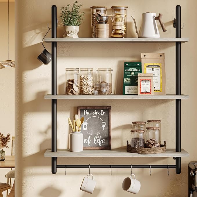 Bestier 3 Tier Industrial Pipe Shelving, Floating Book Shelves - Image 7