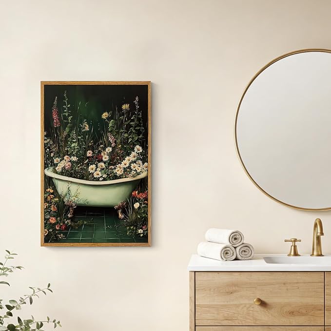 AtterrirArt Framed Vintage Bathroom Wall Art, 16 * 24inch, Whimsical Bathtub - Image 5