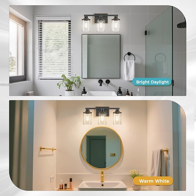DORESshop 17 Inch Bathroom Light Fixtures, 3-Light Black - Image 3