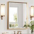 Gold Bathroom Mirror, 24x32 Brushed Gold Bathroom Mirror Beveled Edge, by QUEENFUN