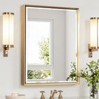 Gold Bathroom Mirror, 24x32 Brushed Gold Bathroom Mirror Beveled Edge, by QUEENFUN