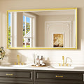 Keonjinn 55" x 30" Gold Bathroom Mirror, Brushed Gold Metal Framed Mirrors by Keonjinn