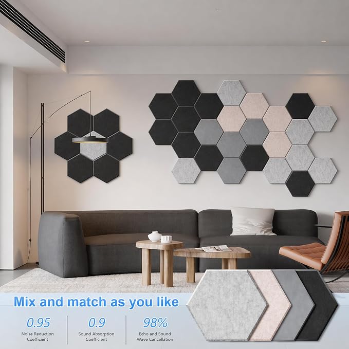 12 Pack Hexagon Acoustic Panels, Self-Adhesive Sound Deadening Panels, Sound - Image 7