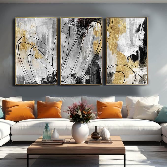 YJYart Gold Wall Art Abstract Wall Art Living Room Decor Black and White Canvas - Image 6