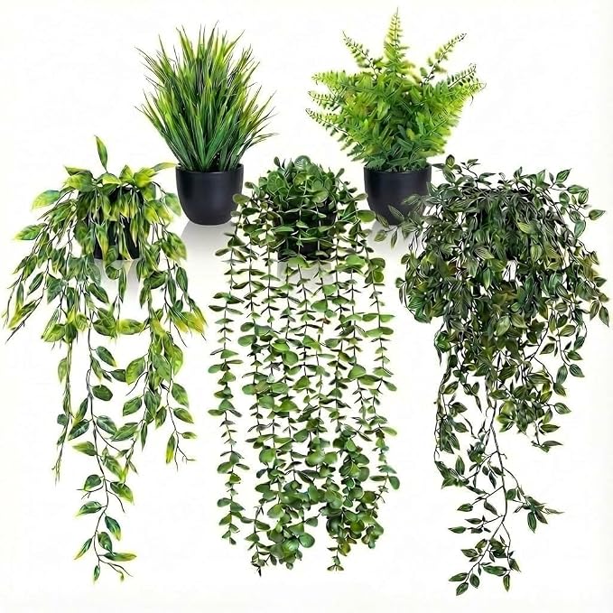 5 Pack Fake Plants for Wall Home Room Office, Artificial Hanging Plants by Unknown