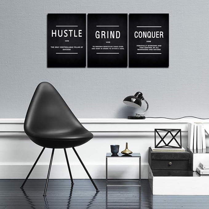 KAWAHONE Inspiration Canvas Wall Art Large, Grind Hustle Conquer Quotes Poster - Image 3