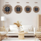 Honiway 14 Inch Wall Clock, Rustic Wood Boho Sunburst Decorative Wall Clocks - Image 2