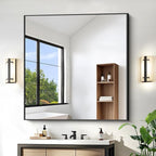 KOCUUY Black Square Mirror, Large Black Wall Mounted Mirror, Metal Framed Mirror by KOCUUY