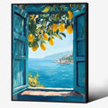 Black Framed Canvas Wall Art Posters Mediterranean Window View Coastal Lemon by PDFI