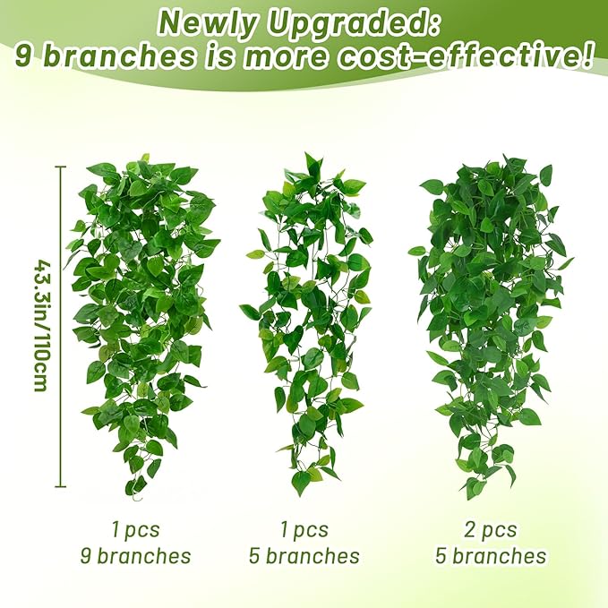 BLEUM CADE 2Pcs Fake Hanging Plants, 9 Branch Artificial Hanging Plant - Image 2