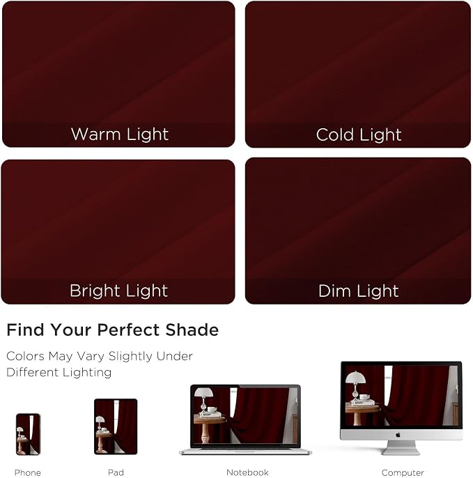 CUCRAF Burgundy Red Blackout Curtains 63 inch Length 2 Panels Set, Rod Pocket - Image 4