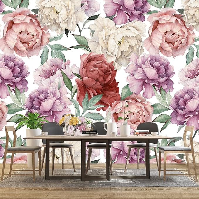 Pink Peony Flowers Mural Bedroom Peony Floral Wallpaper Room Decor Living Room - Image 3