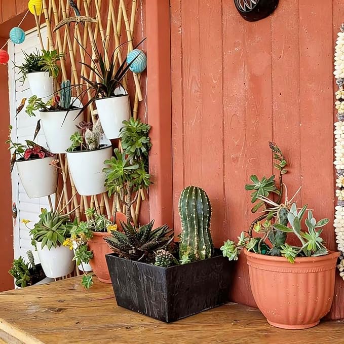 6 Pack White Hanging Planter Pots Self Watering Vertical Garden Wall Mount - Image 3