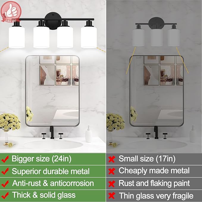 Zarbitta 4-Light Bathroom Light Fixtures, Bathroom Wall Lamp - Image 3