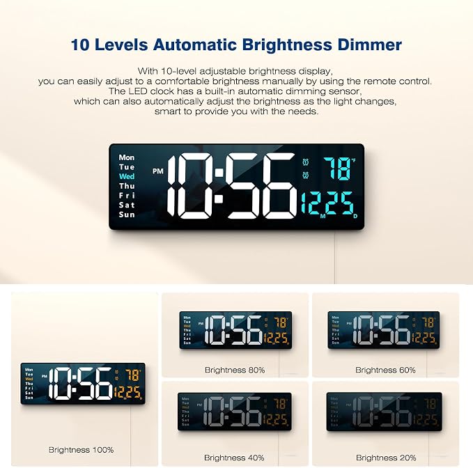 Abovsare 16.2 Inch Large Display Wall Clocks, LED Digital Clock - Image 5