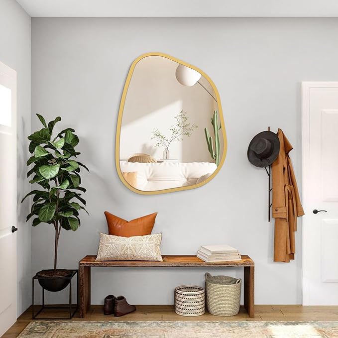 Large Asymmetrical Wall Mirror Irregular Wood Frame Modern Unique Wall-Mounted - Image 5