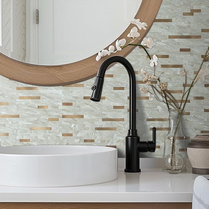 AULIGET 20 Sheets Faux Stone Peel and Stick Backsplash, Light Brown Marble Look - Image 3