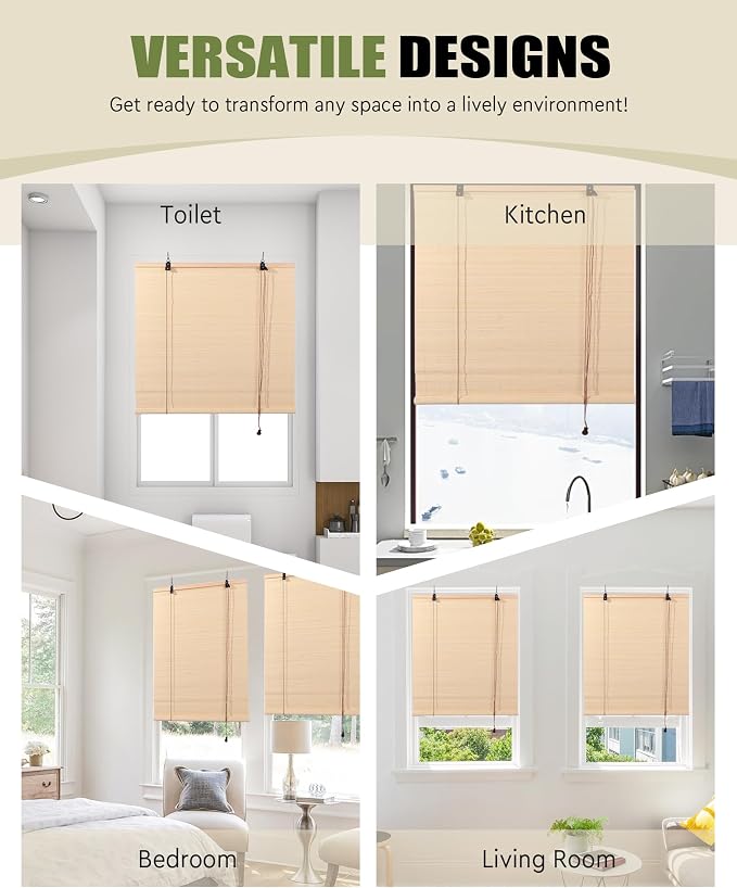 FoundGo Retro Bamboo Blinds 60" W x 72" H Bamboo Roman Shades Light Filtering - Image 6