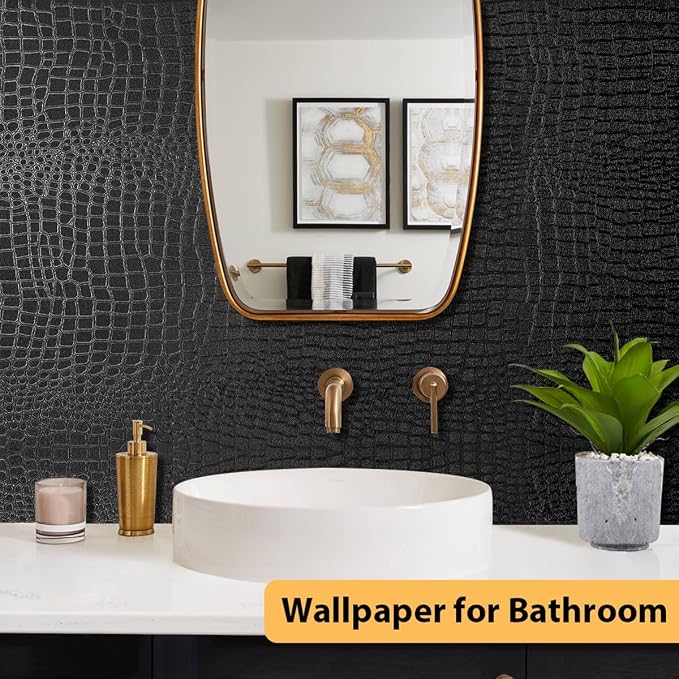 Arthome 17"×240" Black Crocodile Peel and Stick Wallpaper, Charcoal Black - Image 4