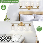 4-Light Bathroom Light Fixtures, Brushed Gold Modern Vanity Lights Over Mirror - Image 6