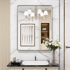 LOAAO 24X32 Inch Brushed Nickel Bathroom Mirror, Rounded Rectangle Silver Metal - Image 8