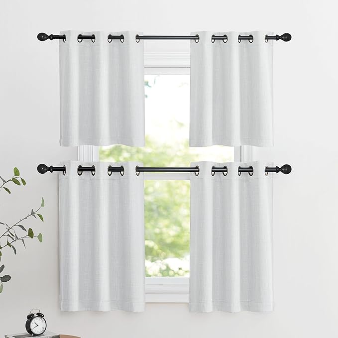 NICETOWN Faux Linen Greyish White Room Darkening Curtain Valances 36 inches Long - Image 7