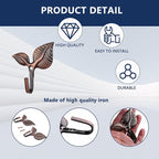 Set of 4 Vintage Leaf Wall Hooks Red Bronze Metal Coat Hooks Heavy Duty - Image 3