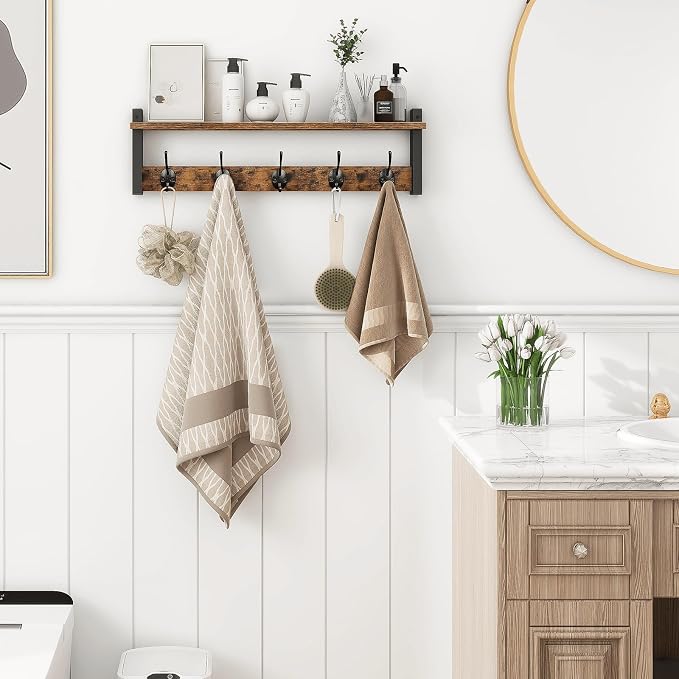 Homode Coat Rack with Wall Mount, 24 Inch Long Entryway Wall Shelf with Hooks - Image 3