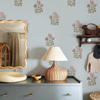 17.3" x 393.7" Vintage Blue Floral Wallpaper Peel and Stick Boho Wallpaper - Image 3