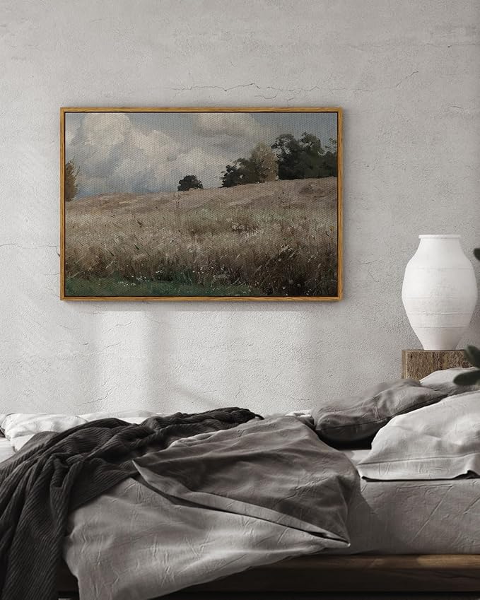 InSimSea Framed Canvas Wall Art Vintage Decor, Farmhouse Scenery Vast Field - Image 3