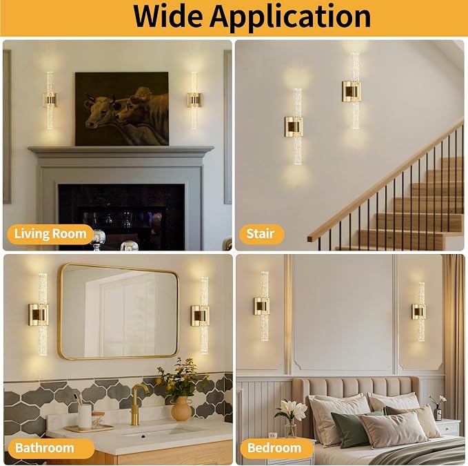 18 Inch Bathroom Sconces Set of 2, 3 Color Temperature Bubble Crystal Led Wall - Image 4