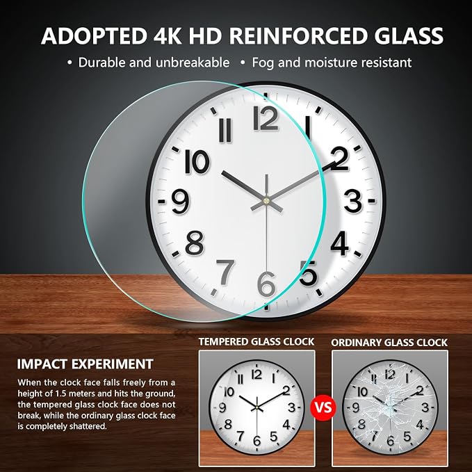 Modern Wall Clock, 10 Inch Digital Wall Clocks Battery Operated, Round Non - Image 4