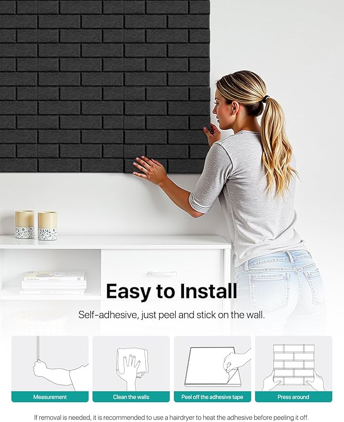 Soundproof Wall Panels Self-Adhesive, Acoustic Panels 12 Pack Brick Wall Panels - Image 6