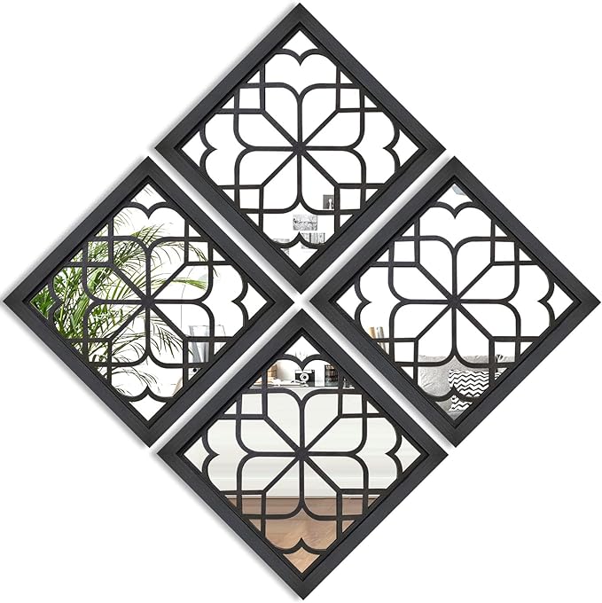 Wocred Set of 4 Mirrors Square Wall Mirror, Gorgeous Rustic Farmhouse Accent by Wocred