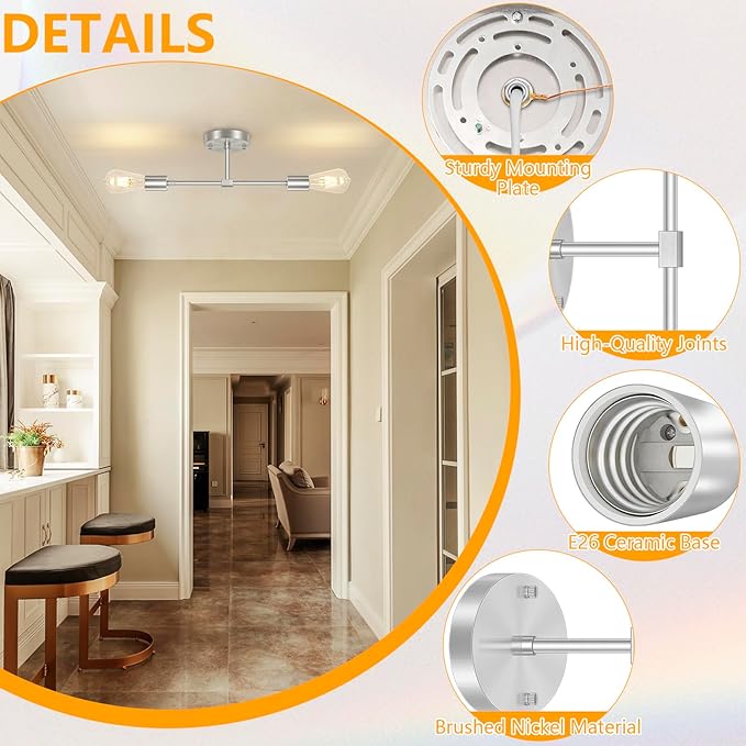 FadimiKoo 2-Light Brushed Nickel Bathroom Vanity Light - Image 4