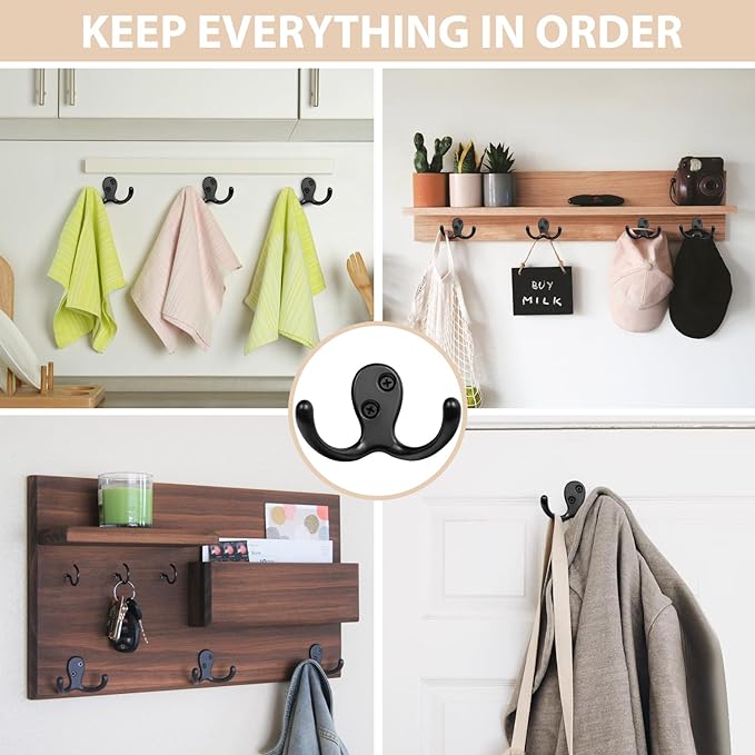 Homanu 24 Pack Coat Hooks, Heavy Duty Double Prong Coat Hooks Wall Mounted - Image 2